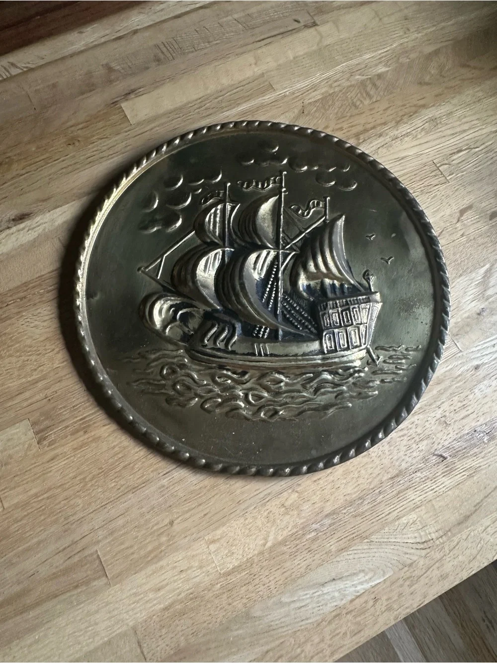 Brass-Tone Nautical Ship Wall Plaque - Home Wall Decor